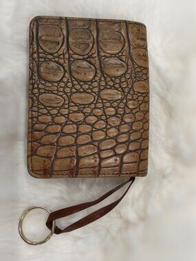 Vintage Brahmin Tan Croco Embossed Leather Key Ring ID Wallet Mini Bifold